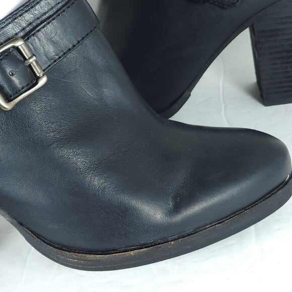 FRYE Women's Patti Slingback US8,5M Black Leather Side Buckle Heeled Mules Clogs - Picture 14 of 16